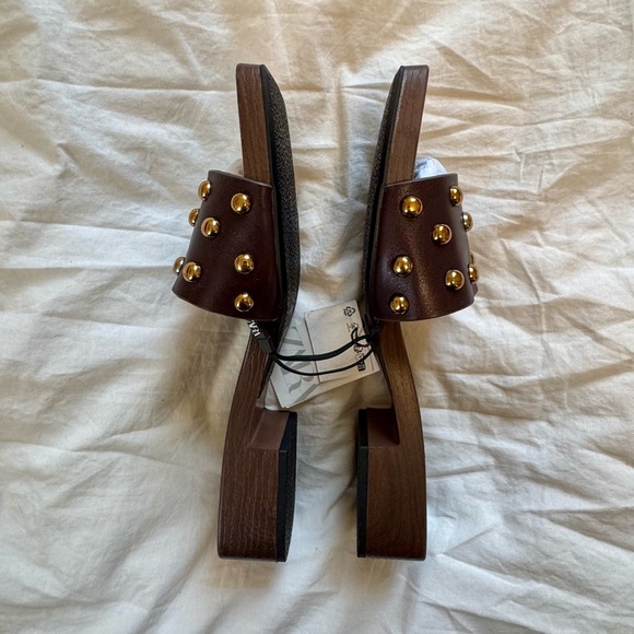 ZARA Studded Leather Heeled Sandals - Picture 3 of 9